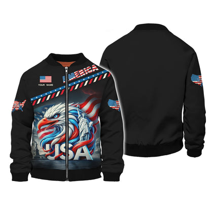 Sudadera con capucha y cremallera unisex americana con nombre personalizado Camisetas con águila americana Camiseta para amantes de Estados Unidos