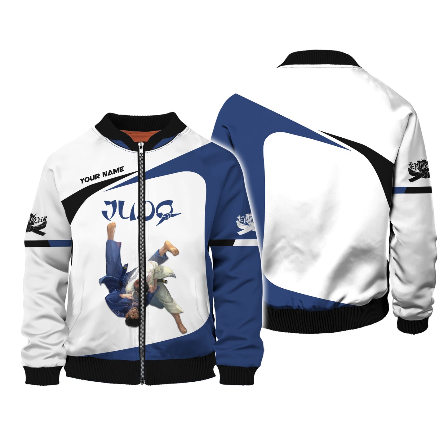 Sudadera con capucha y cremallera 3D con nombre personalizado de judo Regalo con nombre personalizado para amantes del judo