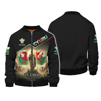 3D Full Print St.David With Wales Flag Shirt Personalized Name Gif For Wales Lovers