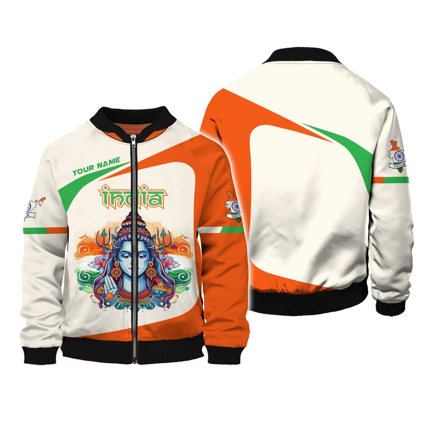 T-shirts personnalisés en Inde Lord Shiva India 3D Zipper Hoodie Cadeau pour les amoureux de l'Inde