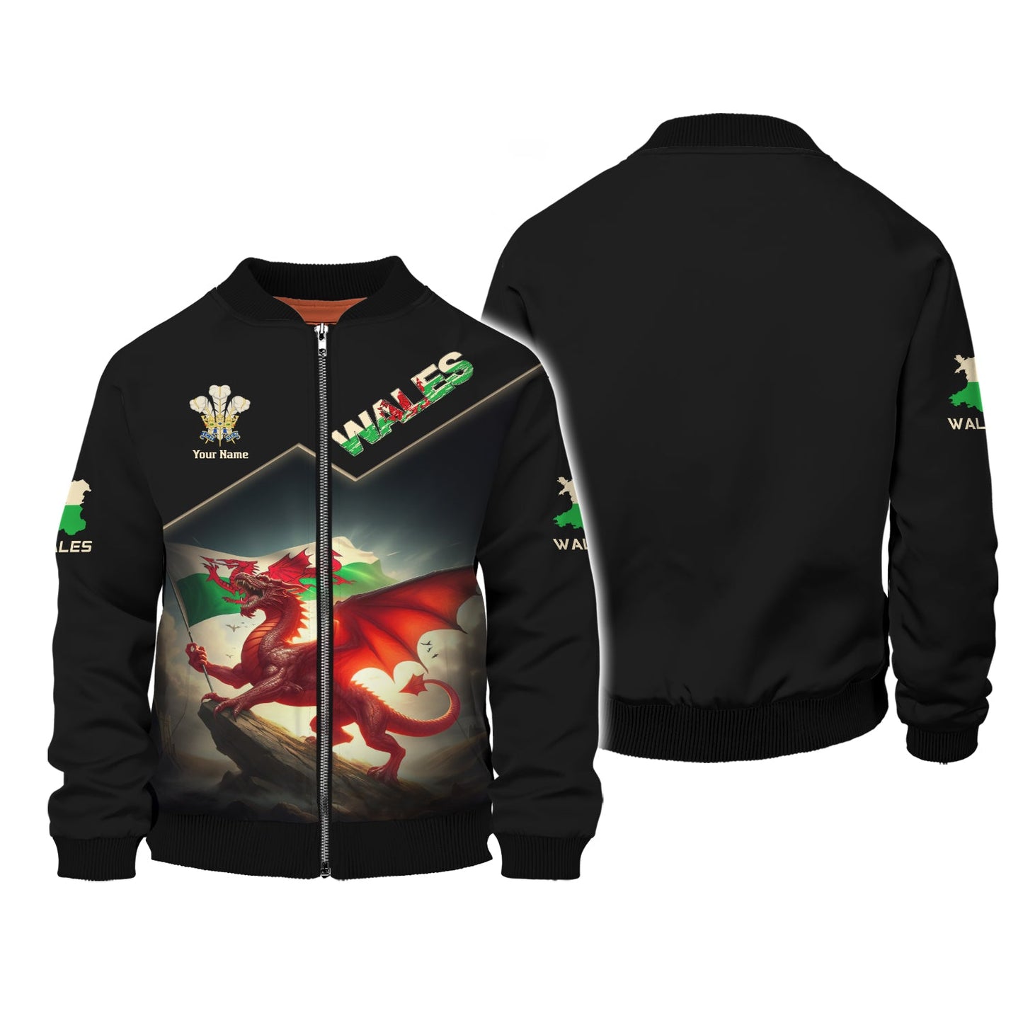 Sudadera con capucha y cremallera con estampado 3D de Dragon Fighting de Gales, regalo personalizado para los amantes de Gales