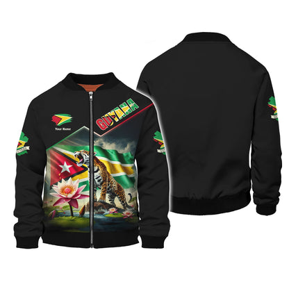 Sudadera con capucha y cremallera de Guyana con estampado completo en 3D, regalo personalizado con nombre para amantes de Guyana