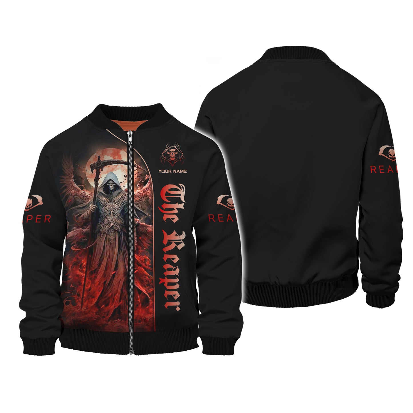 T-shirts à impression 3D complète The Reaper avec lune rouge Cadeau personnalisé pour les amoureux des crânes