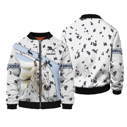 Sudadera con capucha y cremallera Appaloosa con estampado completo en 3D, regalo personalizado con nombre para amantes de los caballos