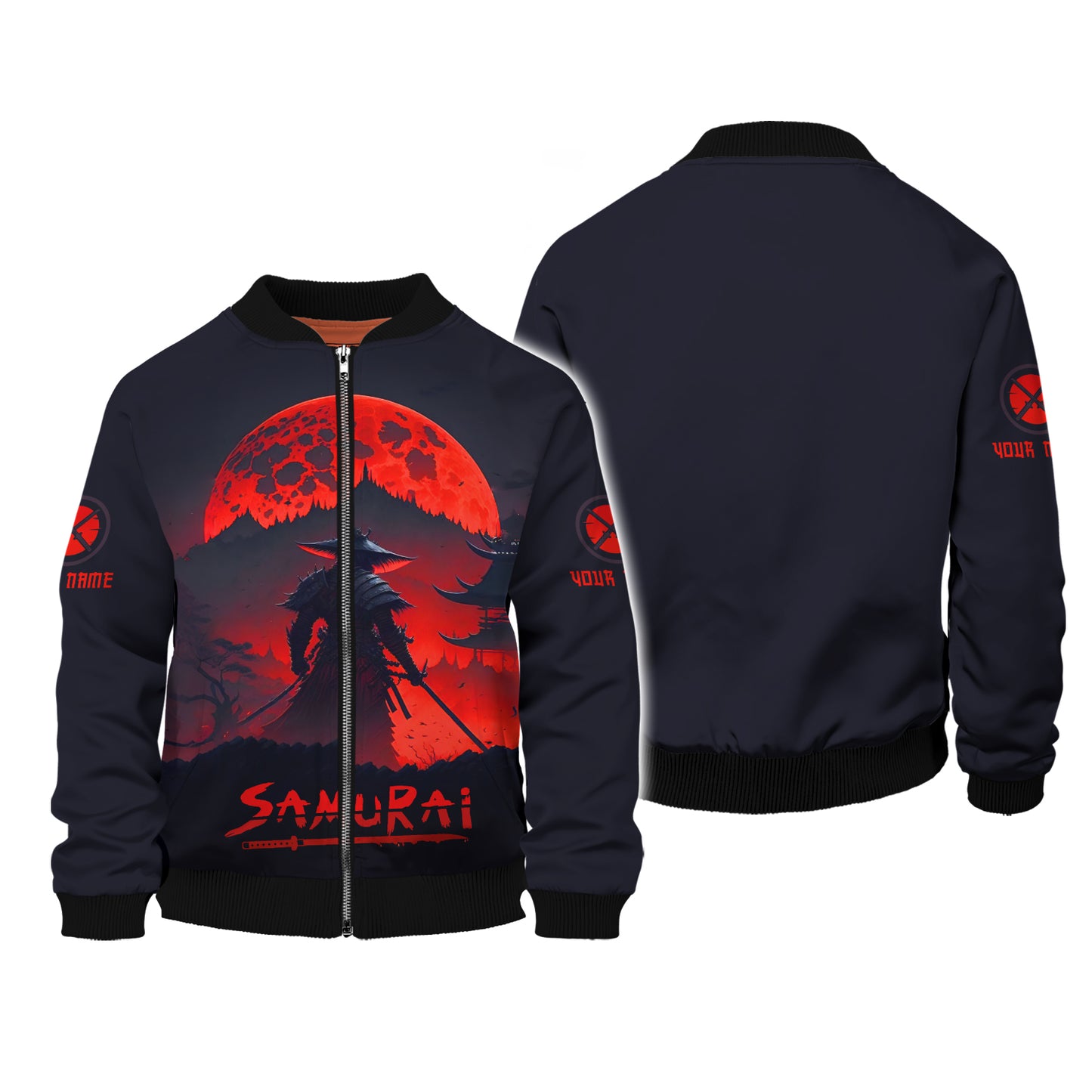 Camisa con estampado 3D completo de guerrero samurái bajo la luz de la luna roja, regalo personalizado con nombre para amantes de los samuráis