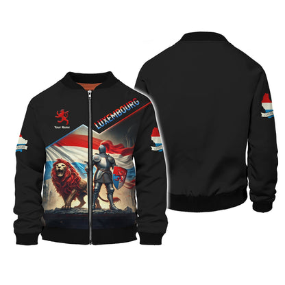 Sudadera con capucha personalizada con cremallera 3D y nombre de caballero de Luxemburgo con león, regalo personalizado para amantes de Luxemburgo