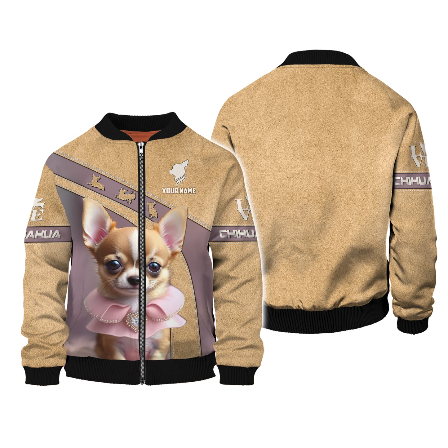 Sudadera con capucha y cremallera con nombre personalizado de Chihuahua, regalo para amantes de los perros, camisetas 3D