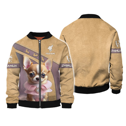 Joli sweat à capuche zippé avec nom personnalisé Chihuahua, cadeau pour les amoureux des chiens, chemises 3D