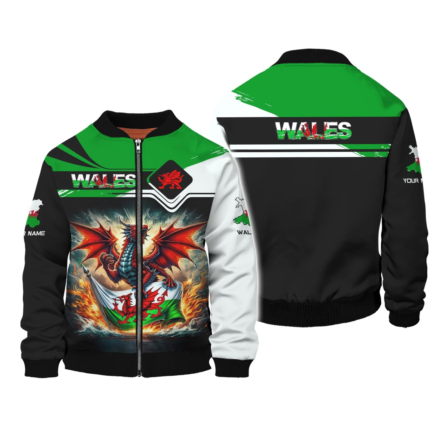 Camiseta personalizada con dragón rojo y bandera de Gales, sudadera con capucha y cremallera 3D con nombre personalizado, regalo para amantes de Gales