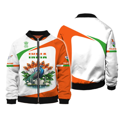 3D Full Print Peacock With India Colors Zipper Hoodie Personalized Name Gift For Indian Lovers