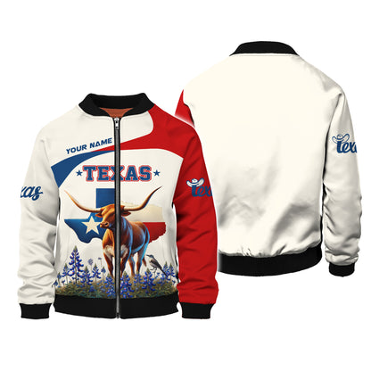 Camiseta personalizada con nombre en 3D de Texas Longhorn y Mockingbird con mapa de Texas, regalo personalizado para amantes de Texas