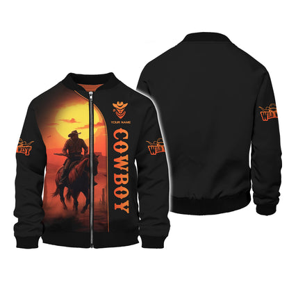 Camisetas con estampado 3D completo de vaquero montando a caballo, regalo con nombre personalizado para amantes de los vaqueros