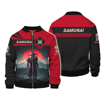 Zipper Hoodie Red Moon Samurai Personalized Name 3D Full Print Shirt