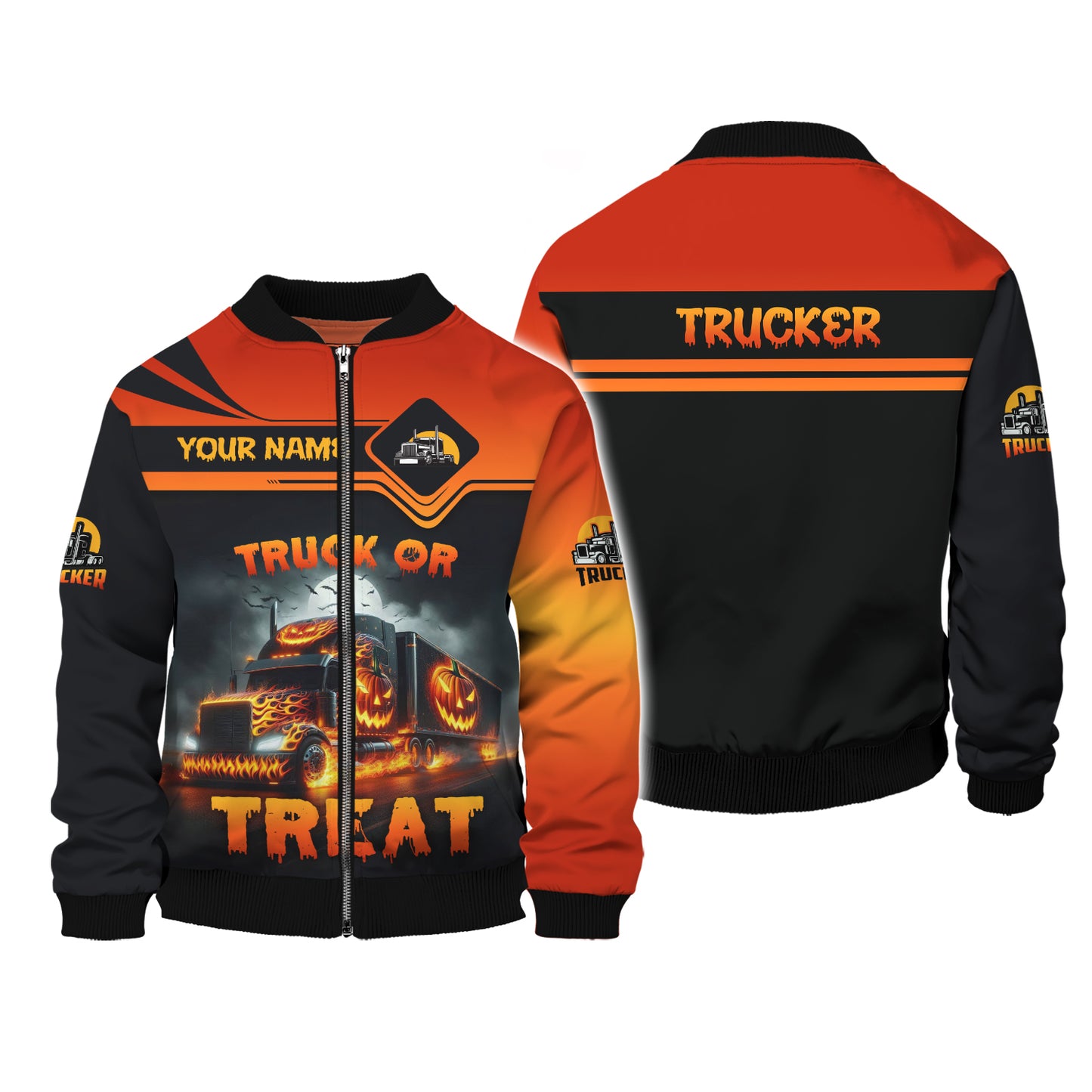 Camisa de Halloween con nombre personalizado para camionero, regalo de camión o golosina para amantes de Halloween, camisetas 3D