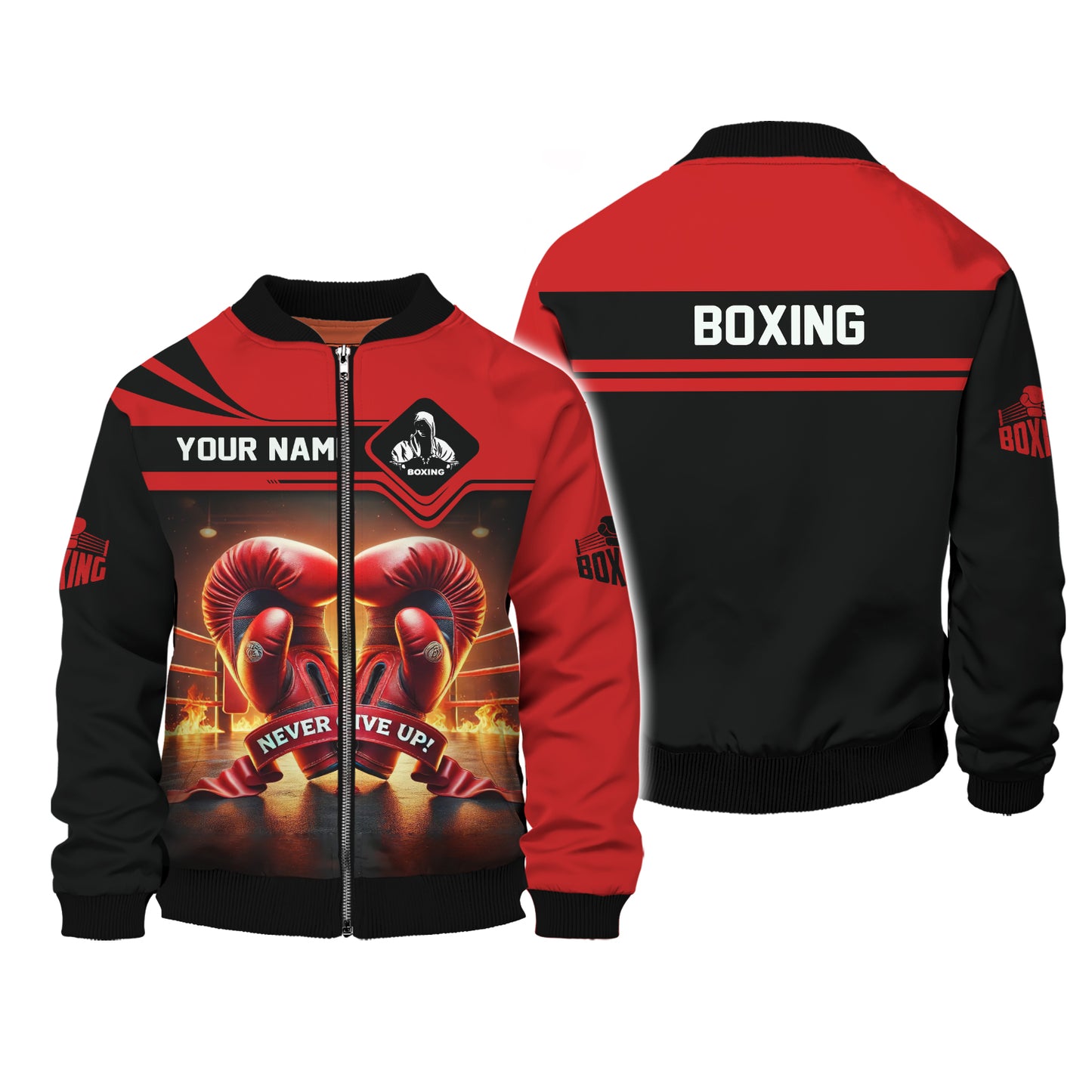 Camiseta personalizada con nombre de boxeo "Nunca te rindas", regalo 3D personalizado para amantes del boxeador