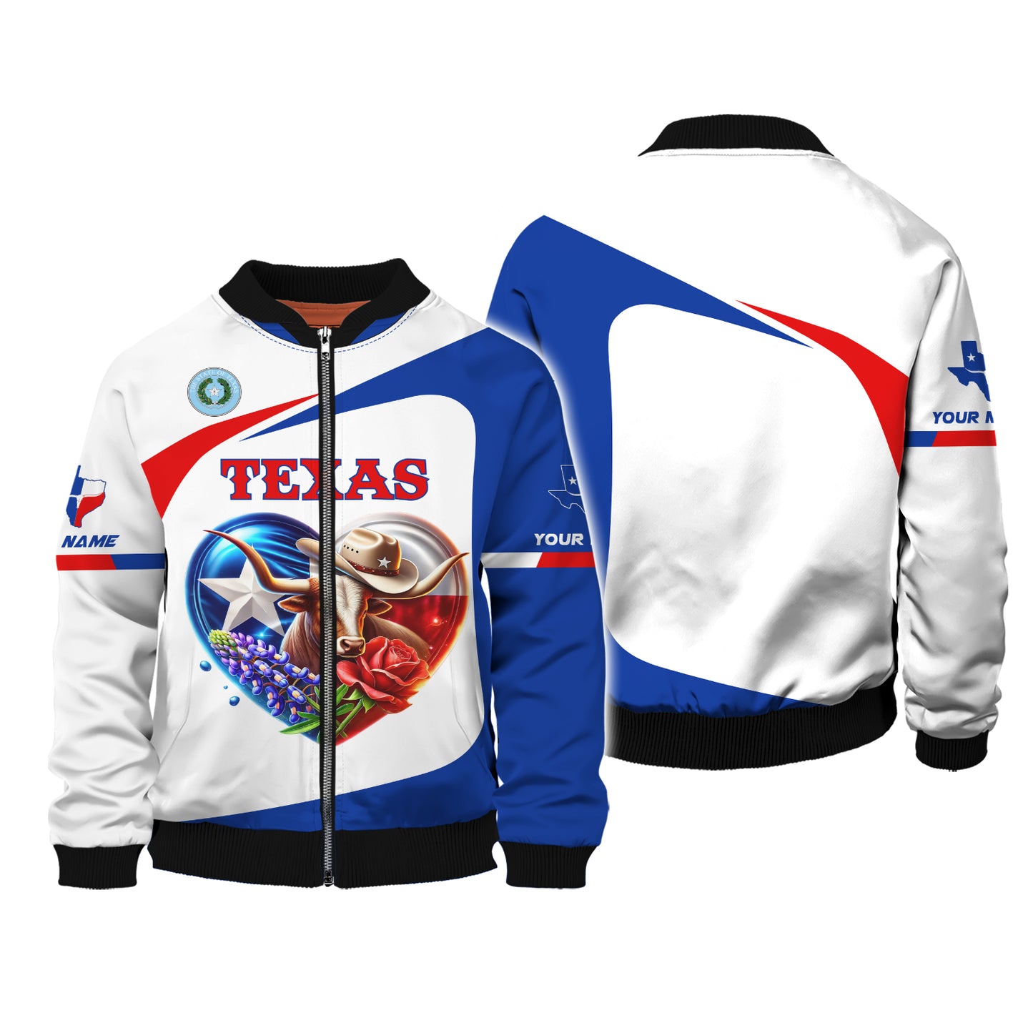 3D Full Print Texas Heart 3D Zipper Hoodie Personalized Name Gift For Texas Lovers