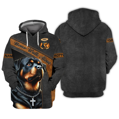 T-shirts personnalisés Never Walk Alone Rottweiler 3D Shirt Cadeau pour les amoureux des chiens