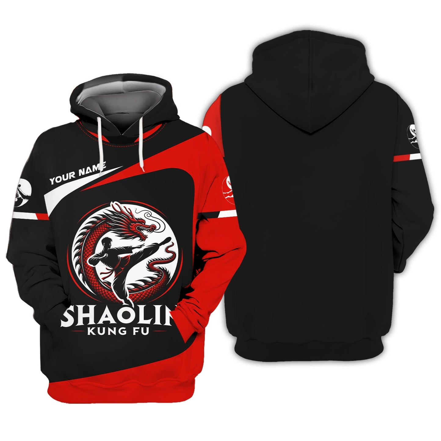 Sweat à capuche personnalisé avec nom Shaolin Kung Fu 3D avec fermeture éclair, cadeau personnalisé pour les amateurs de Shaolin Kung Fu