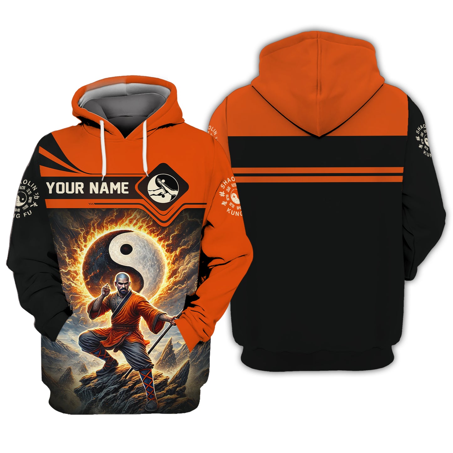 Camiseta con estampado 3D completo de Shaolin Kung con símbolo de Yin y Yang, regalo con nombre personalizado para amantes del Shaolin Kungfu