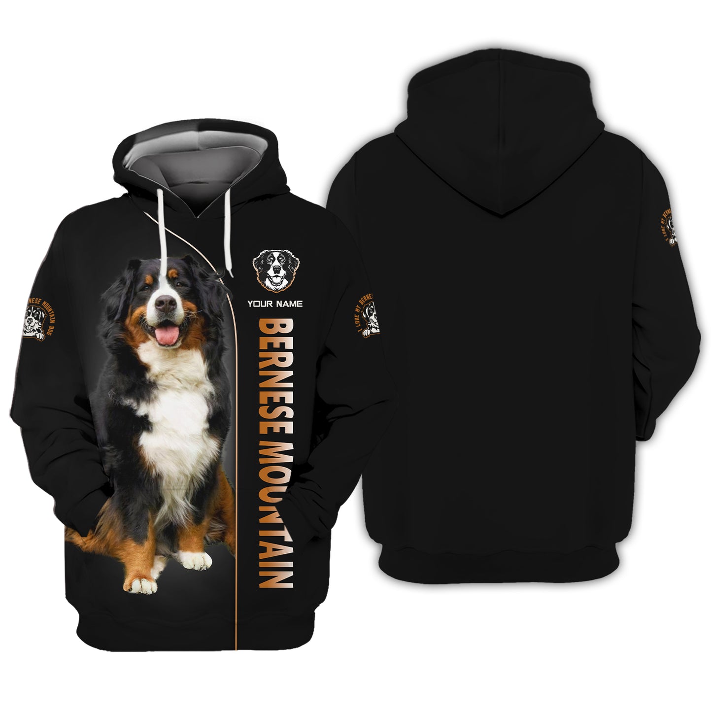 Camiseta con nombre personalizado de Bernese Mountain Camisetas 3D de Bernese Mountain Regalo para amantes de los perros