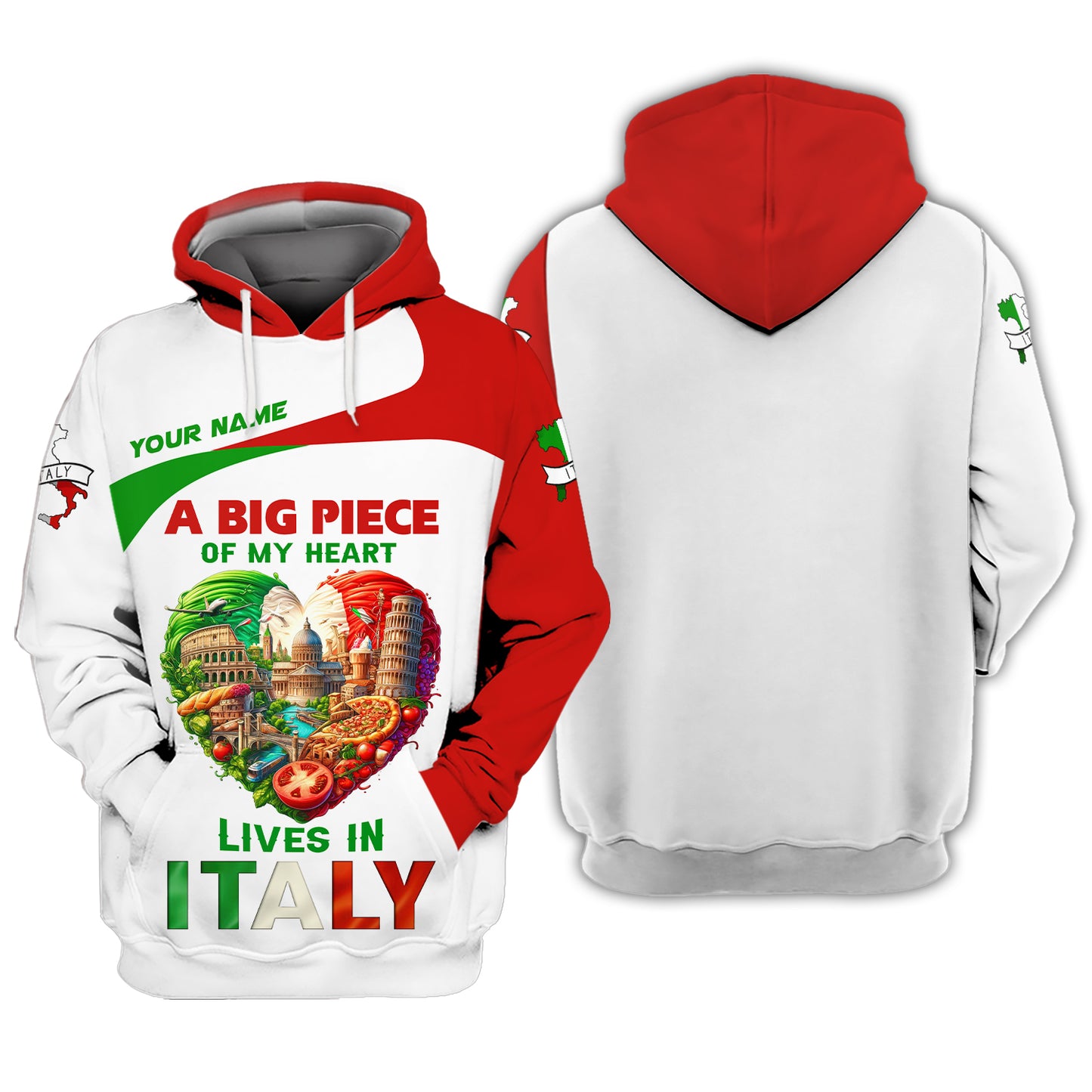 3D Full Print Italy Heart  Shirt Personalized Name Gift For Italian Lovers