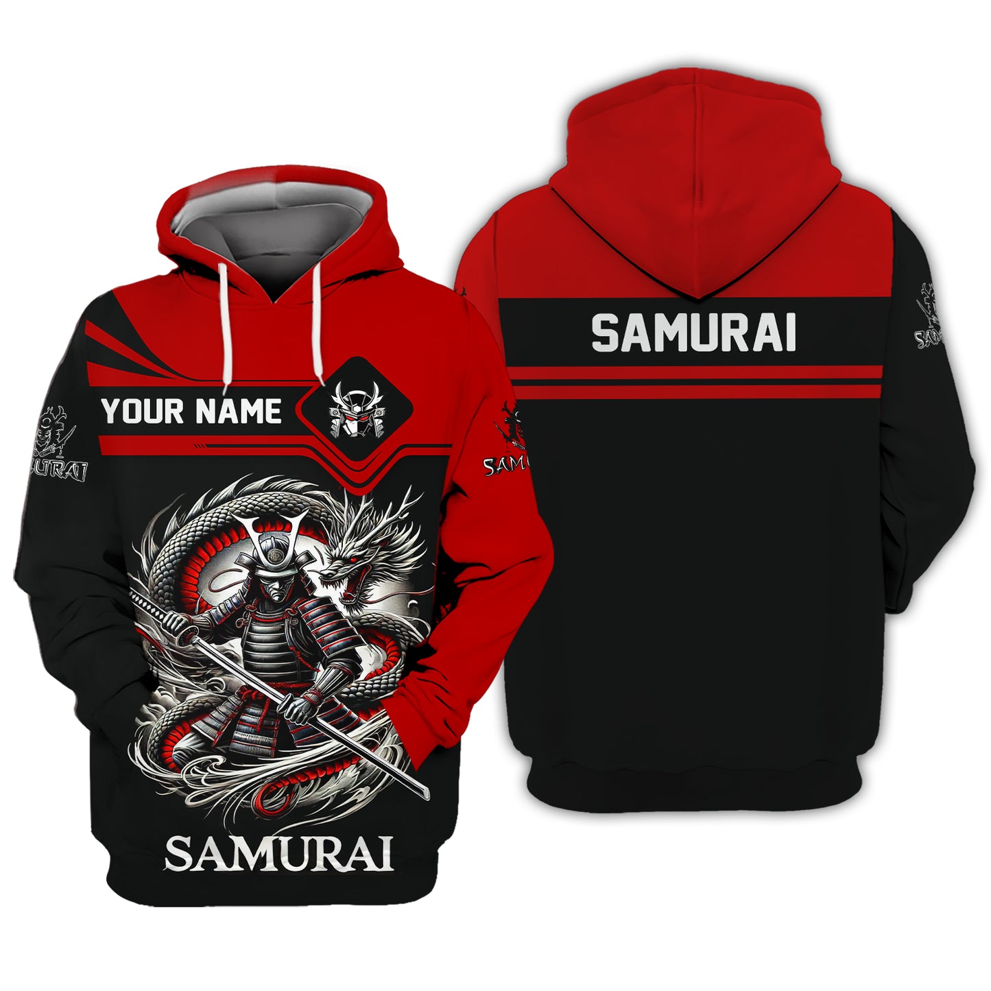 T-shirts personnalisés Samouraï avec dragon T-shirt 3D Samouraï Cadeau pour amoureux japonais