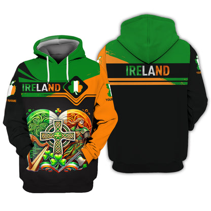 3D Full Print Ireland Heart Custom Name Shirts Gift For Irish Lovers