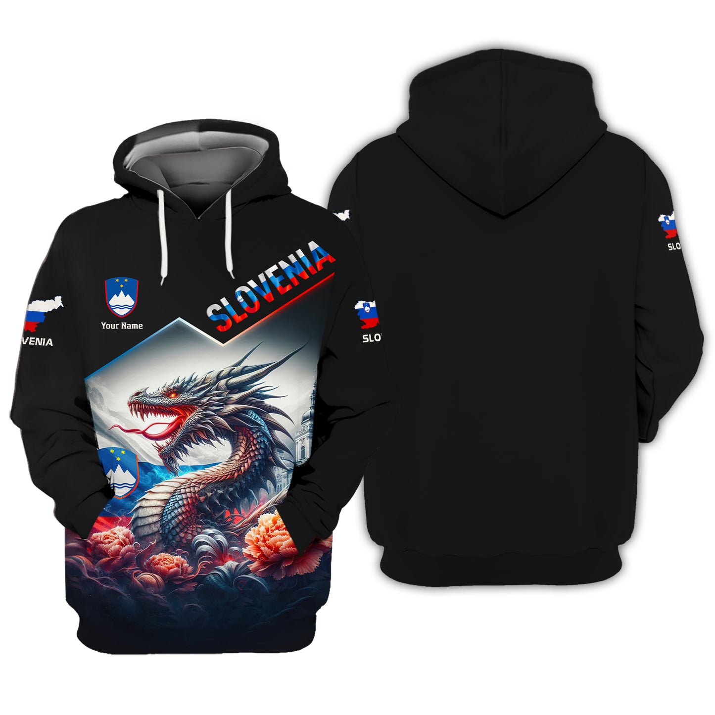 Camiseta personalizada con dragón y bandera de Eslovenia, camisetas personalizadas con nombre en 3D, regalo para amantes de Eslovenia