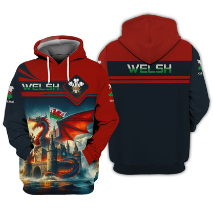 T-shirt imprimé 3D Love Wales Dragon Wales Sweat à capuche zippé Cadeau pour les amoureux du Pays de Galles