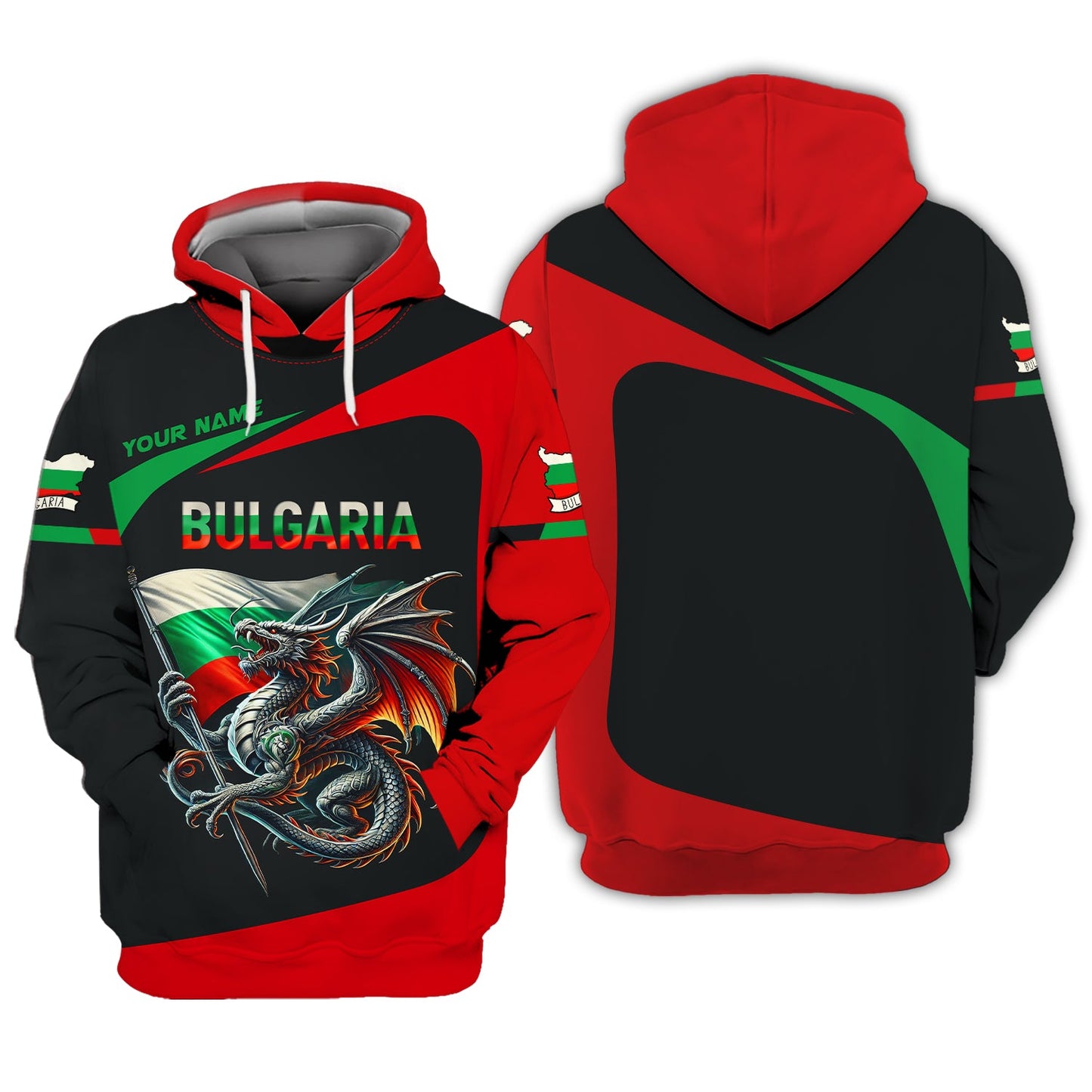 Dragon With Bulgaria Flag Custom T-Shirt Personalized Name 3D Zipper Hoodie Gift For Bulgaria Lovers