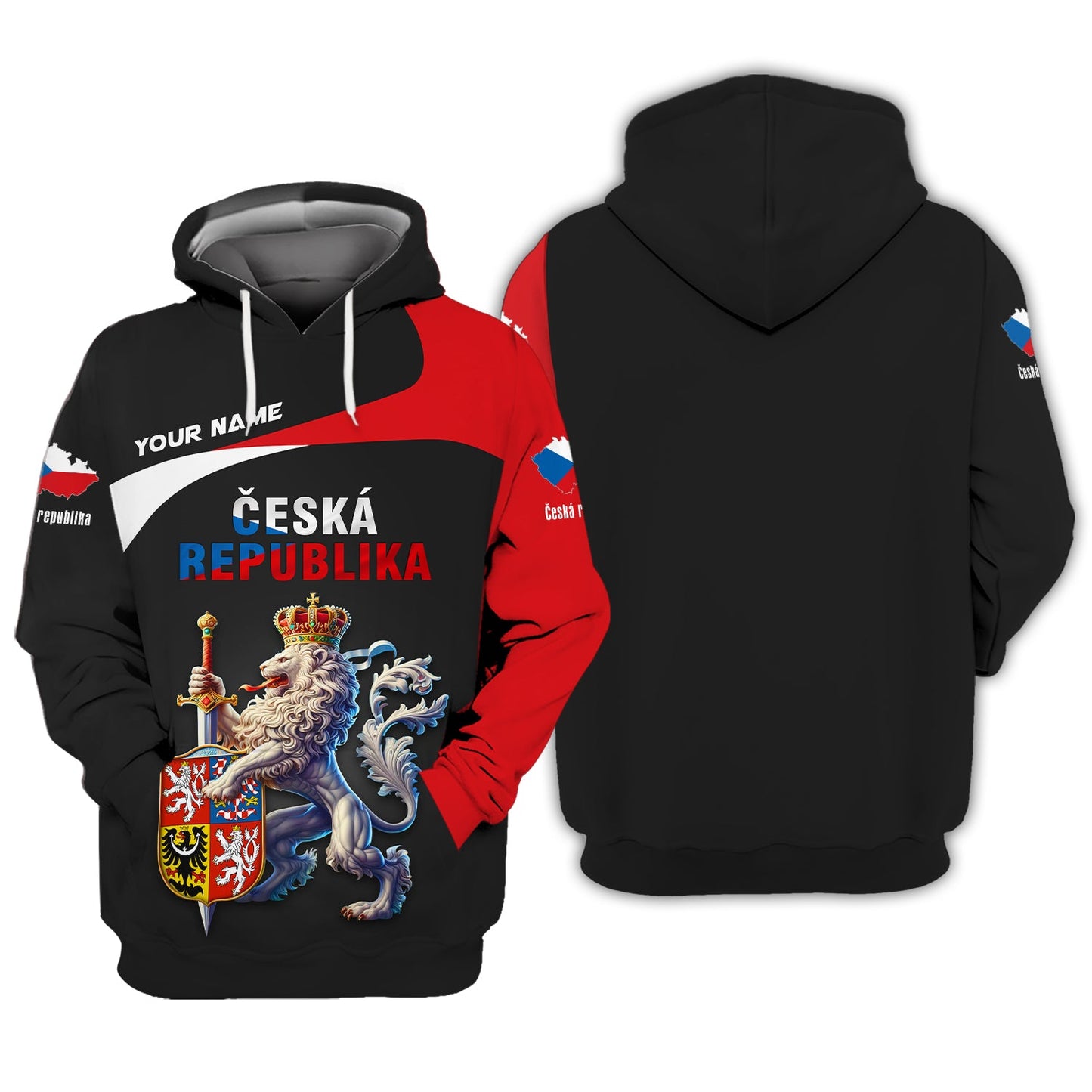 Sudadera con capucha y cremallera 3D con nombre personalizado de Ceska Republika, regalo personalizado para los amantes de la República Checa