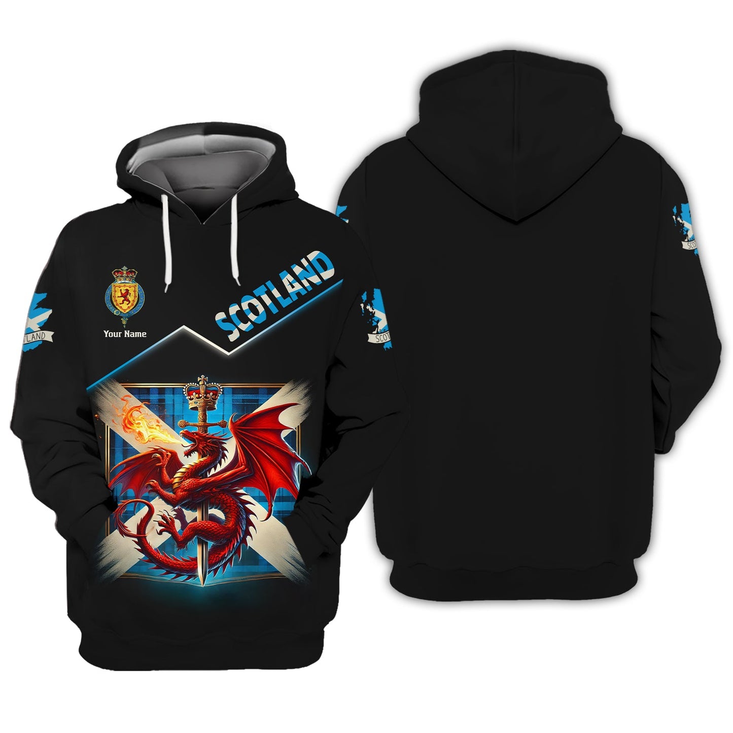 3D Full Print Dragon With Scotland Flag Zipper Hoodie Personalized Name Gift For Scotland Lovers