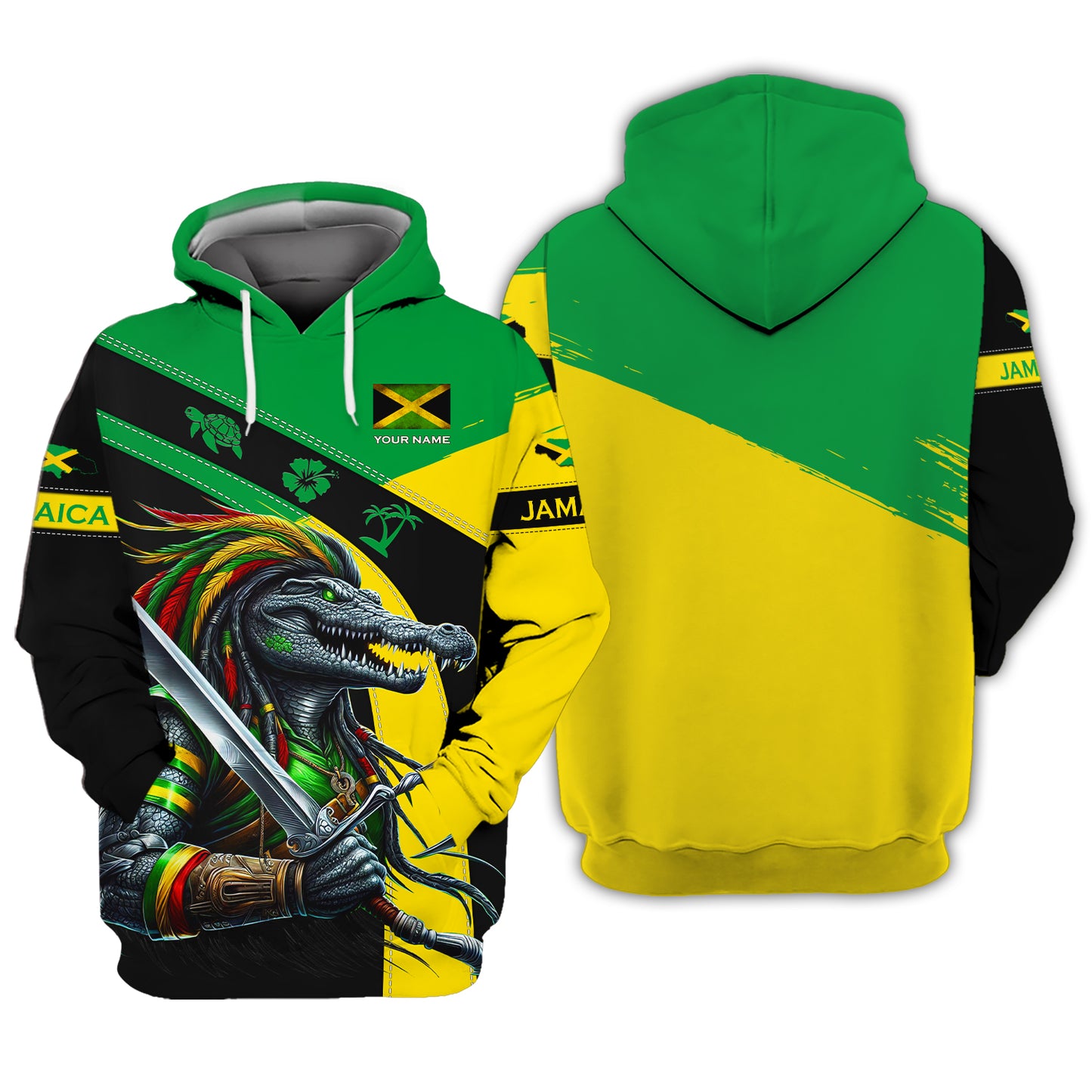 Camisetas con estampado 3D completo de guerrero cocodrilo de Jamaica, regalo con nombre personalizado para los amantes de Jamaica