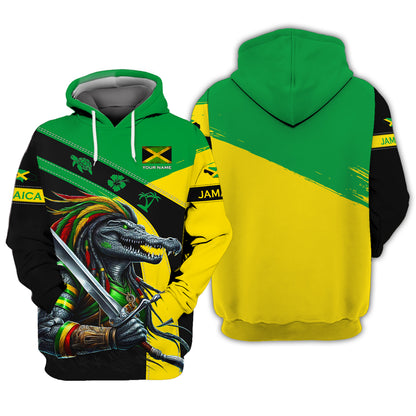 3D Full Print Crocodile Warrior Of Jamaica T-Shirts Personalized Name Gift For Jamaica Lovers