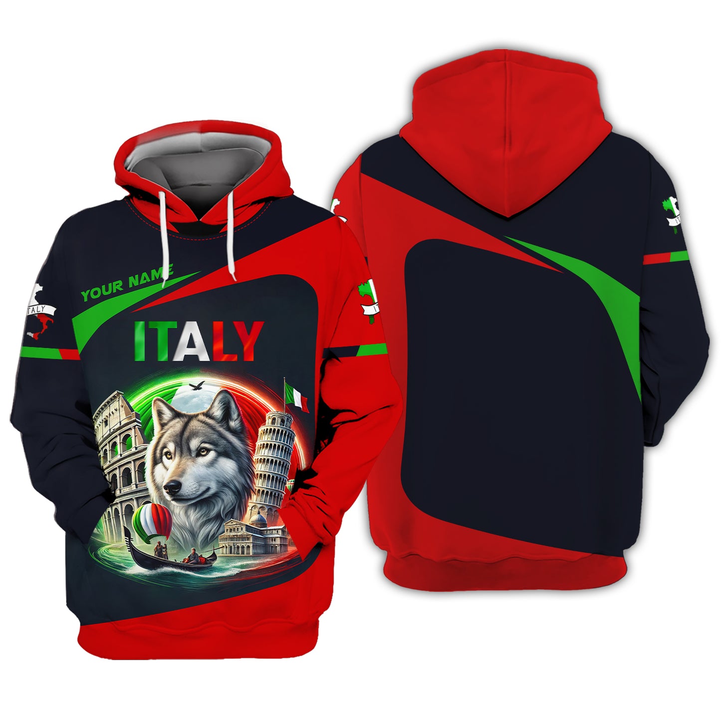 T-shirts personnalisés Italie Le loup et les symboles célèbres de l'Italie T-shirts 3D Cadeau pour les amoureux italiens