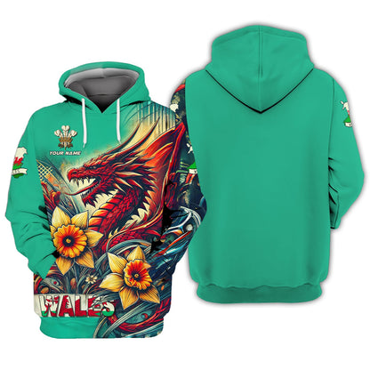 T-shirts personnalisés Dragon Wales Sweat à capuche zippé imprimé 3D complet du Pays de Galles Cadeau pour les amoureux du Pays de Galles