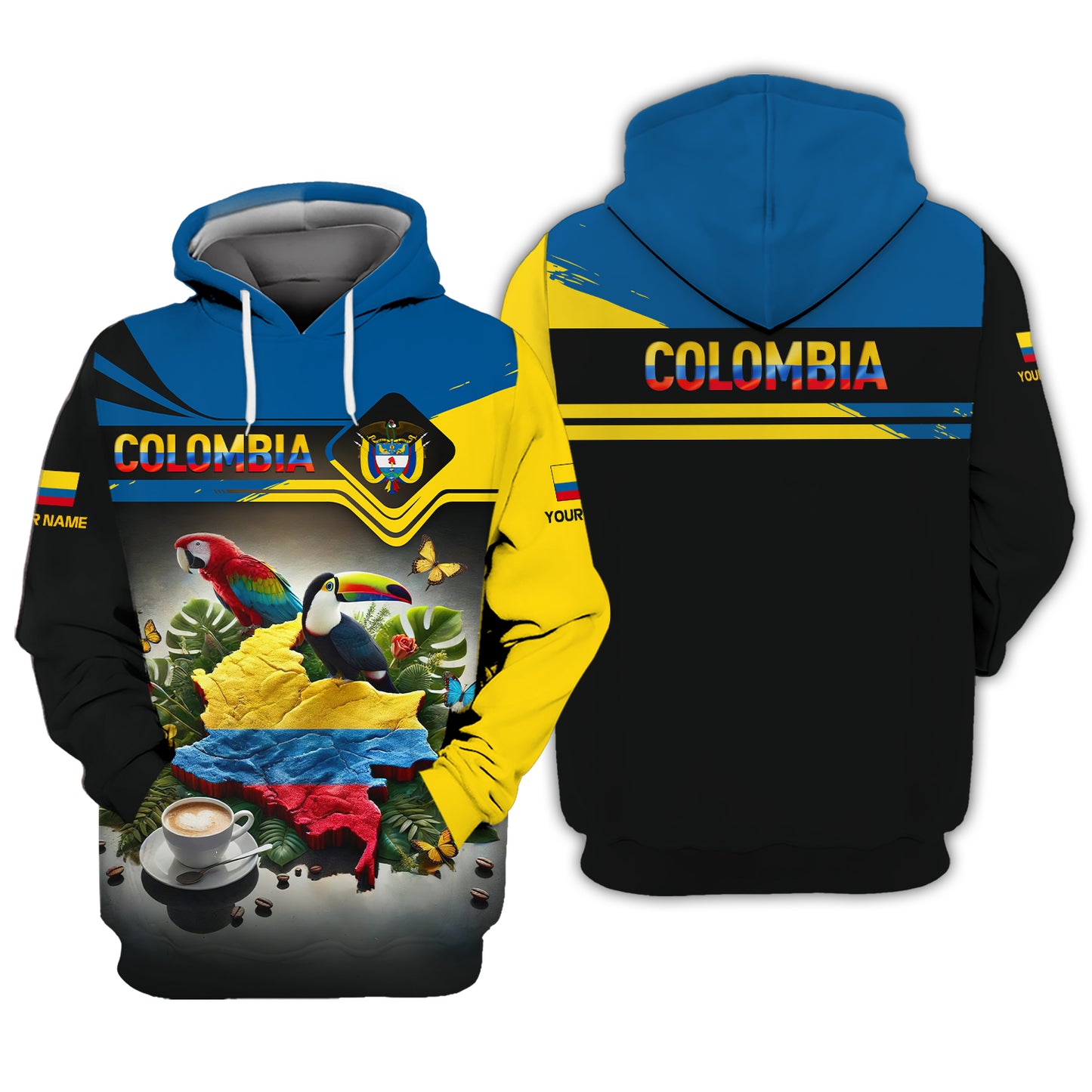 Carte de la Colombie Nom personnalisé T-shirt 3D Cadeau pour les amoureux colombiens