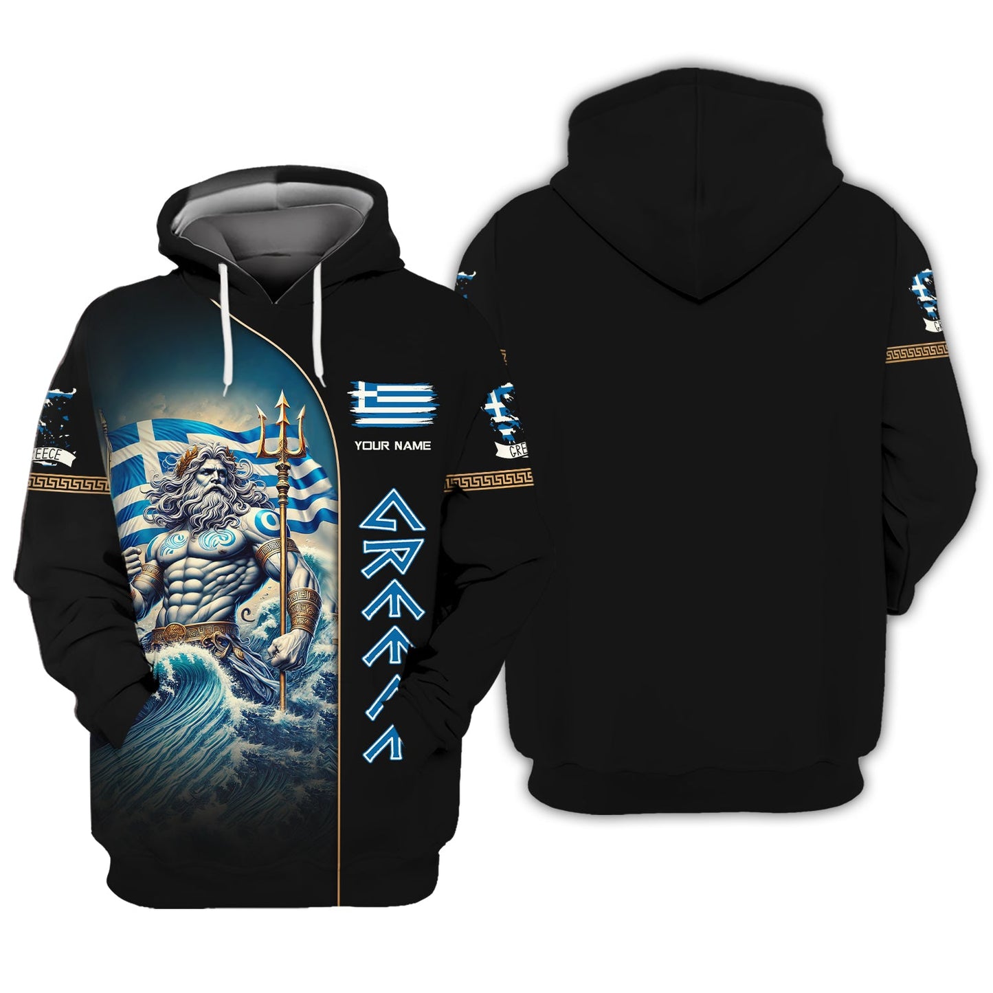 Poseidon Greece Personalized Name 3D Zipper Hoodie Custom Gift For Greece Lovers