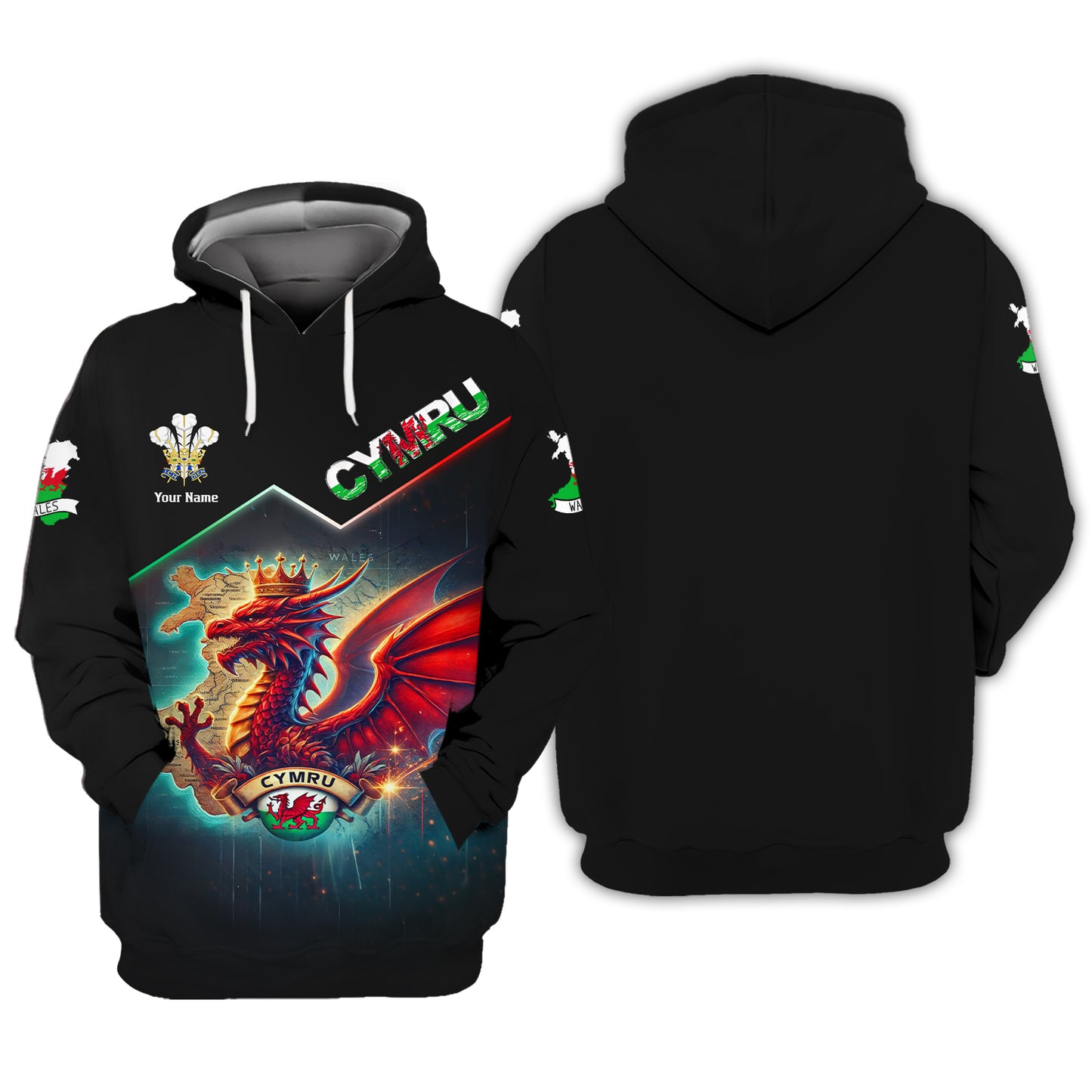 T-shirts personnalisés Dragon King Of Wales Wales T-shirt imprimé 3D complet Cadeau pour les amoureux de CYMRU