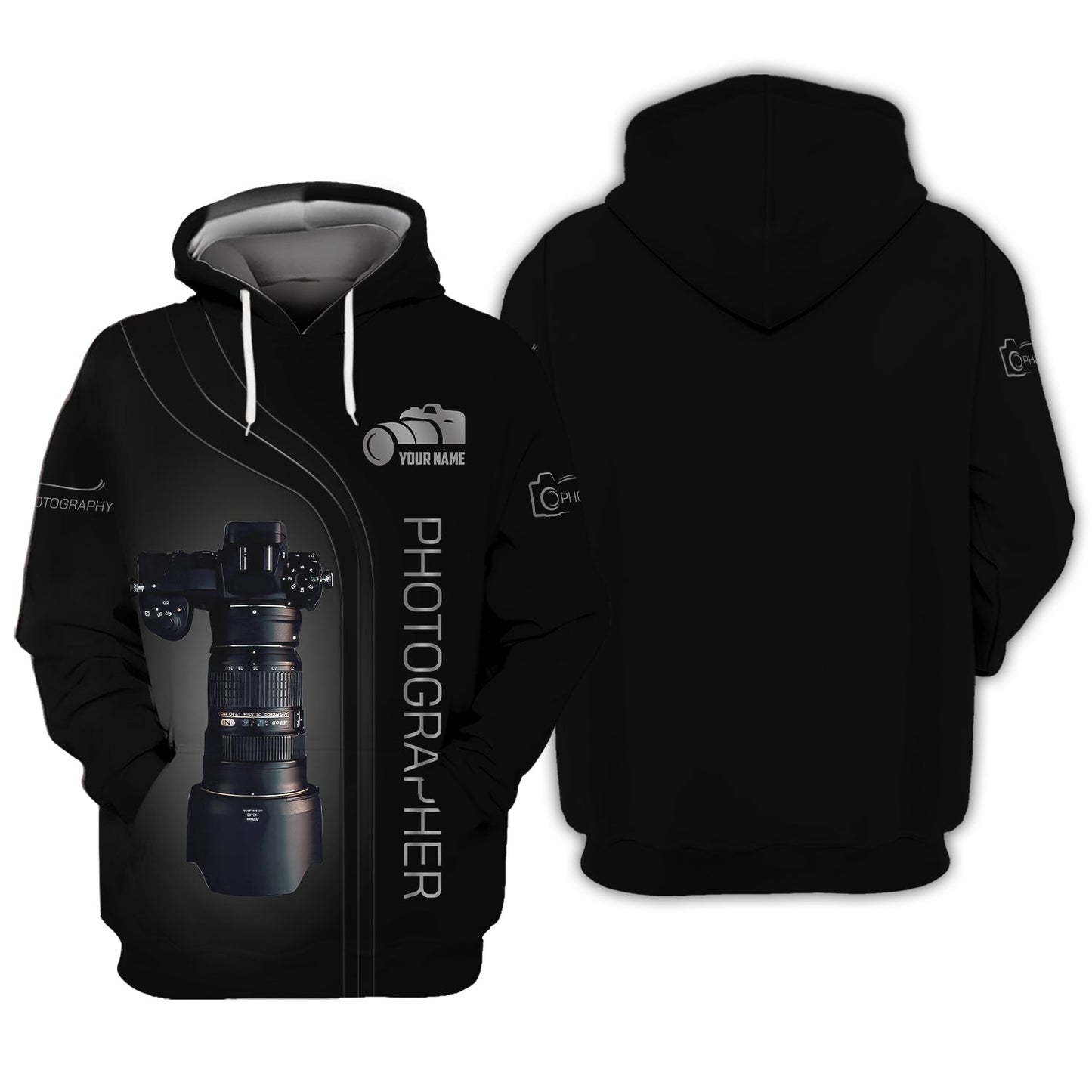 Camisetas personalizadas de fotógrafo Sudadera con capucha con cremallera 3D Regalo para amantes de la fotografía