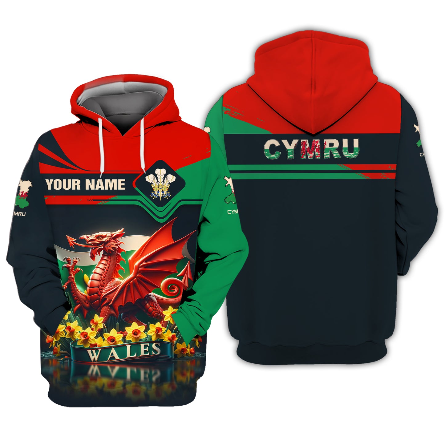 T-shirts personnalisés Dragon Of Wales Wales T-shirt imprimé 3D complet Cadeau pour les amoureux du Pays de Galles