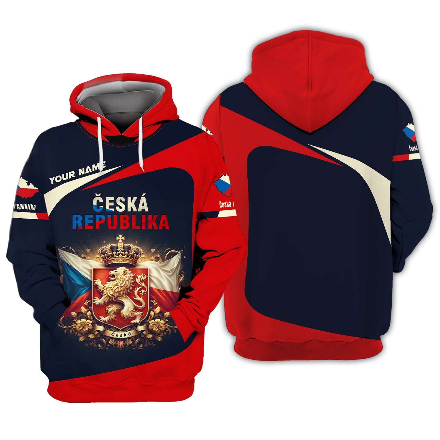 Coat Of Arms Ceska Republika Personalized Name 3D Zipper Hoodie Custom Gift For Czech Republic Lovers