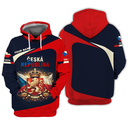 Sudadera con capucha y cremallera 3D con nombre personalizado de la República Checa y escudo de armas