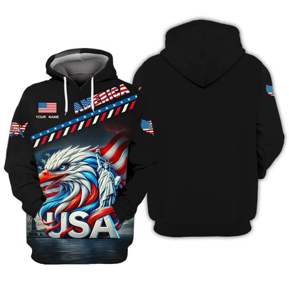 Sudadera con capucha y cremallera unisex americana con nombre personalizado Camisetas con águila americana Camiseta para amantes de Estados Unidos