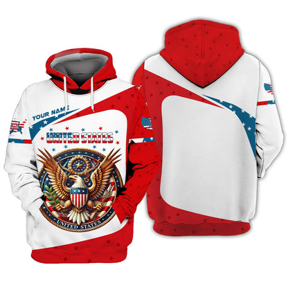 Sudadera con capucha y cremallera 3D con nombre personalizado y escudo de armas de Estados Unidos, regalo personalizado para amantes de los Estados Unidos