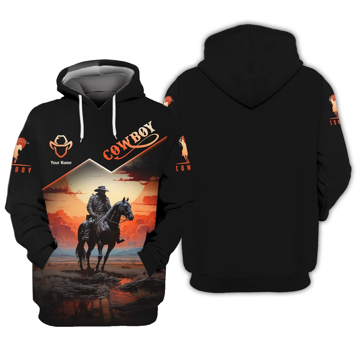 Custom Name 3D Cowboy Zipper Hoodie Personalized Gift For Cowboy