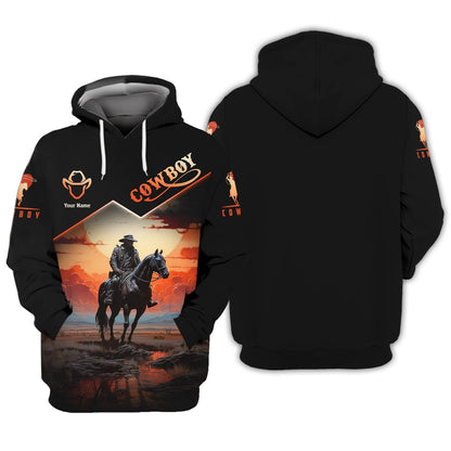 Sweat à capuche zippé 3D avec nom personnalisé pour cowboy, cadeau personnalisé pour cowboy