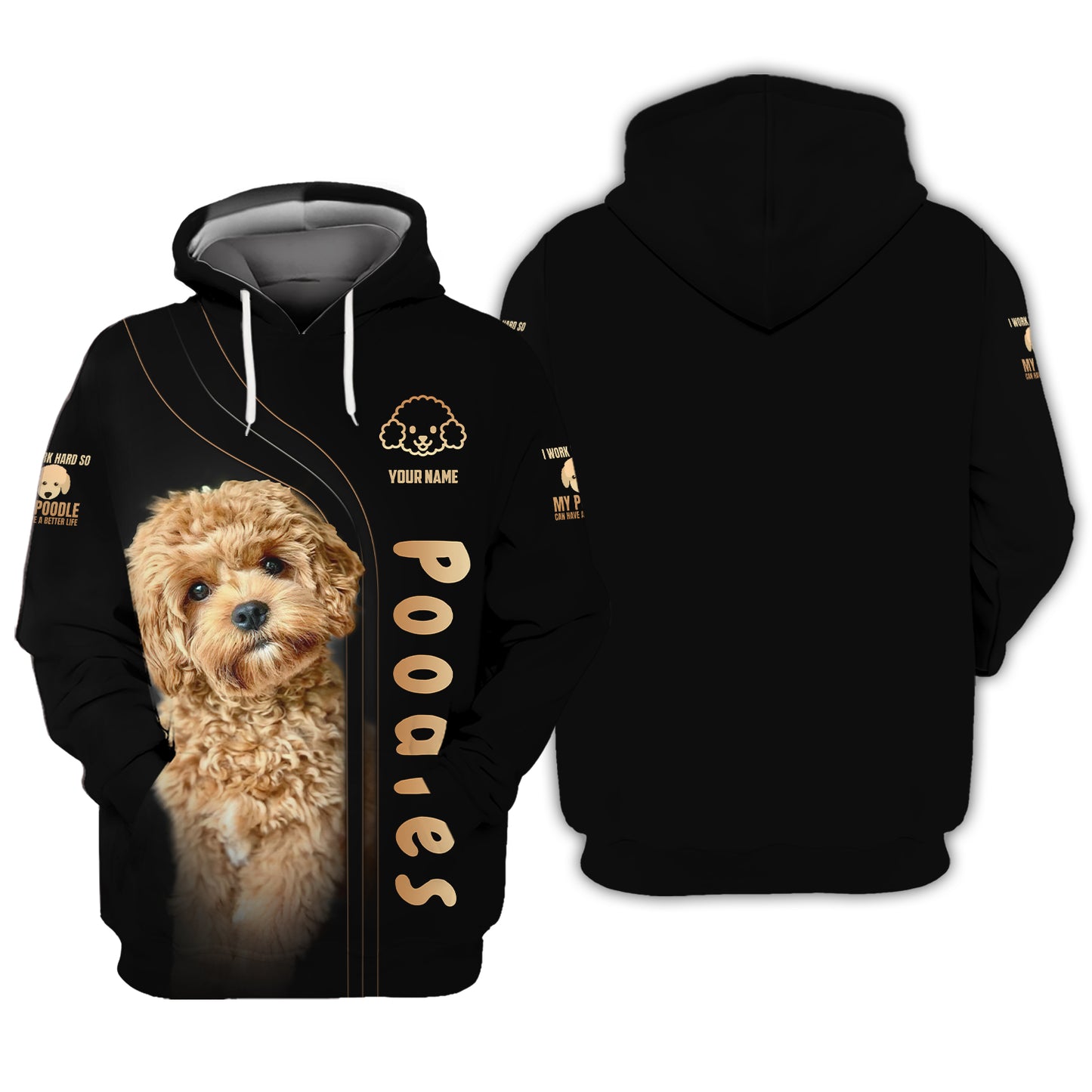 3D Full Print Cute Baby Poodle Zipper Hoodie Personalized Name Gift For Dog Lovers