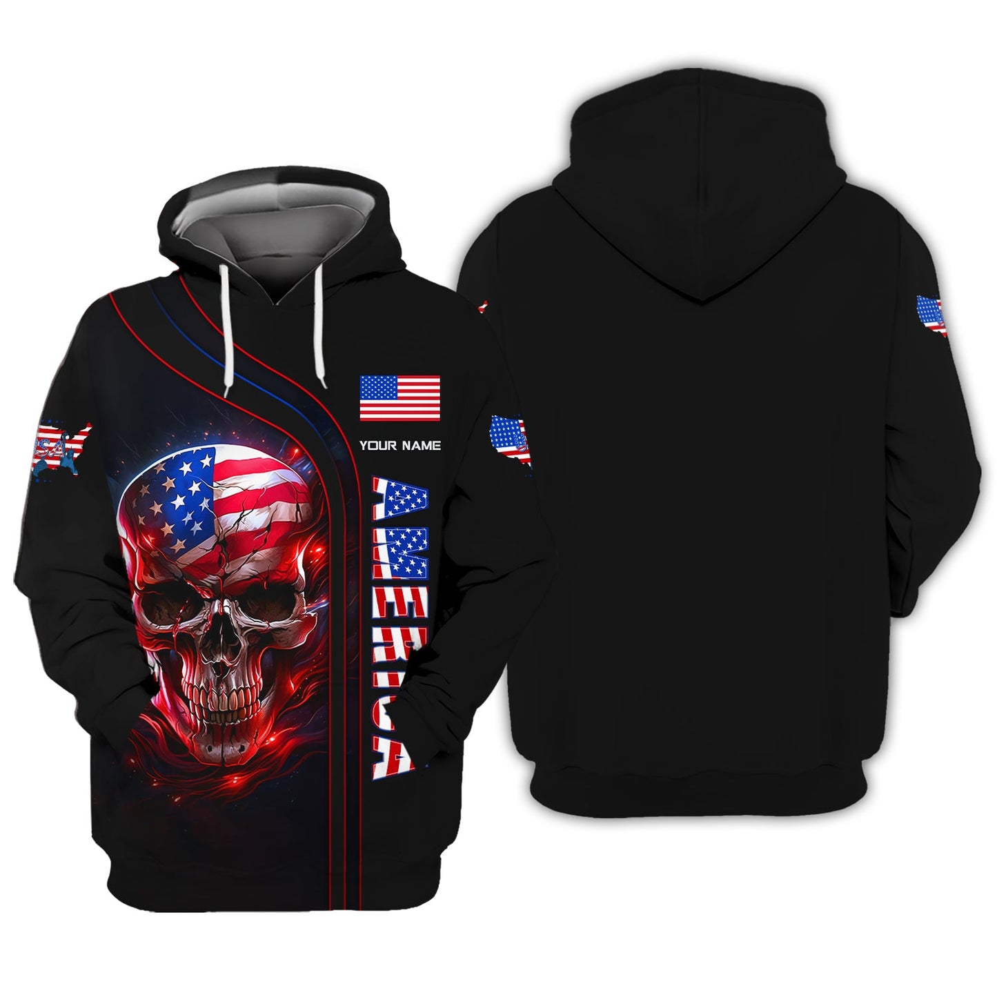 Sudadera con capucha y cremallera personalizada con calavera americana Camiseta 3D con calavera americana Regalo para amantes de Estados Unidos