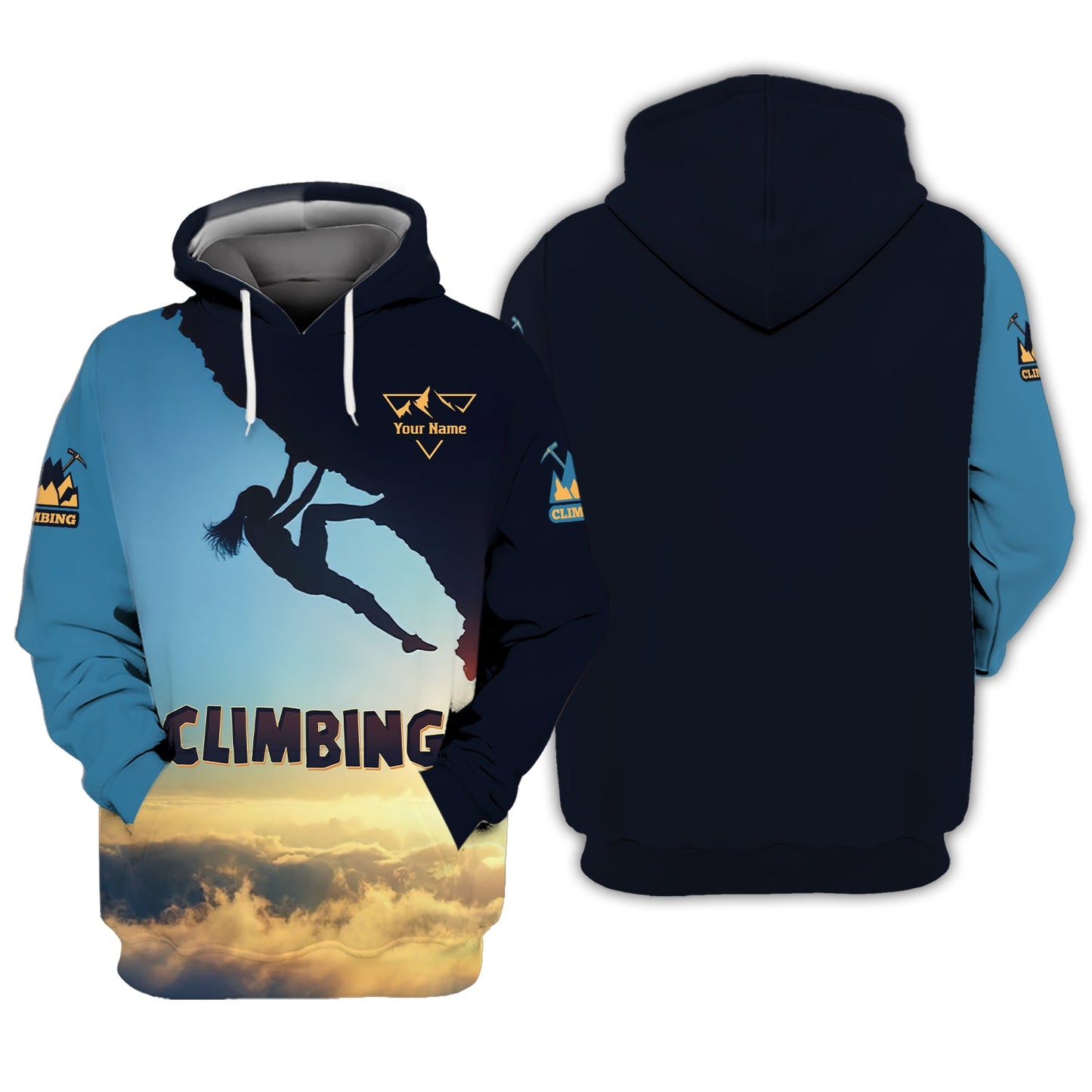 Camiseta personalizada con capucha y cremallera 3D de escalada al atardecer, regalo para amantes de la escalada